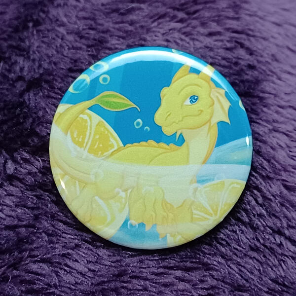 Lemonade Dragon - Medium (1.45in) Button Pin Lemonade Dragon - Medium (1.45in) Button Pin