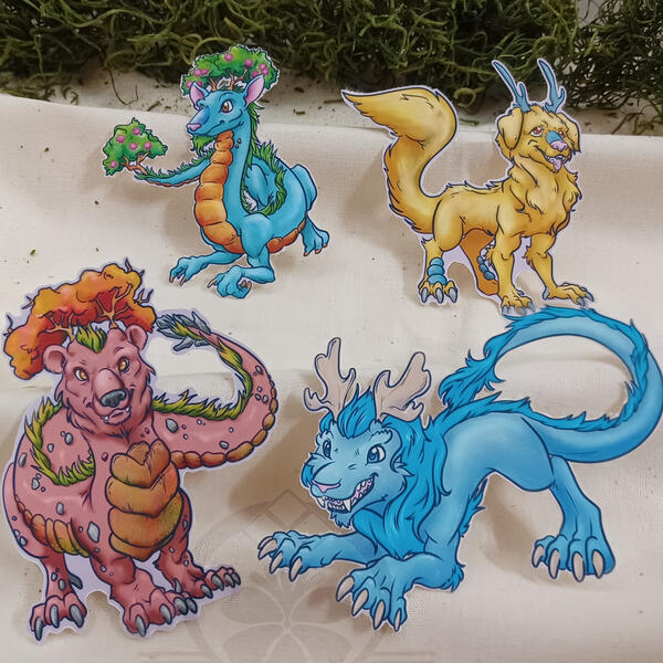 Set of 4 - Seasons Dragons Stickers - Gloss